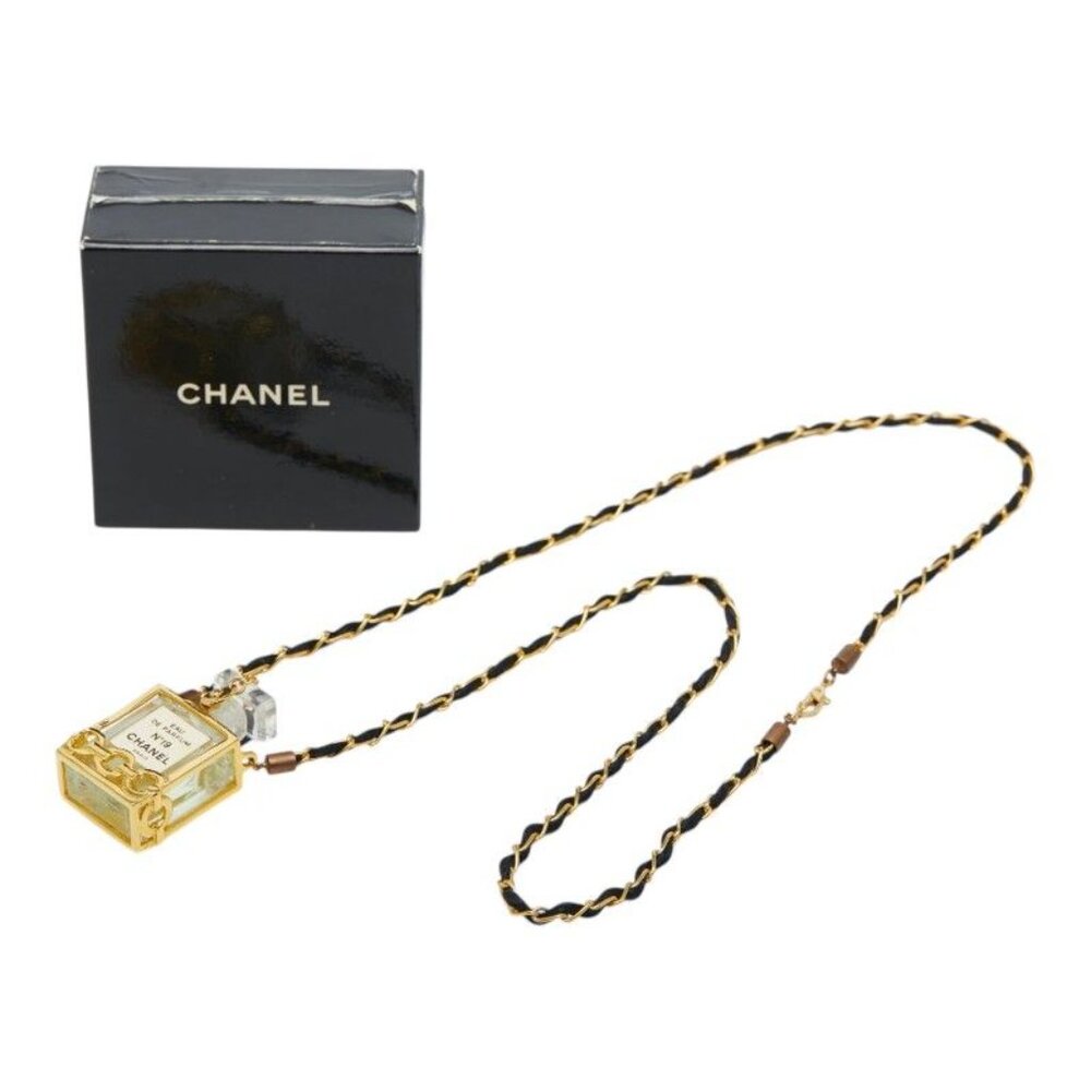 ★SOLD★ Chanel Perfume Bottle Chain Pendant Necklace Gold Black Nylon Plated - Picture 7 of 7